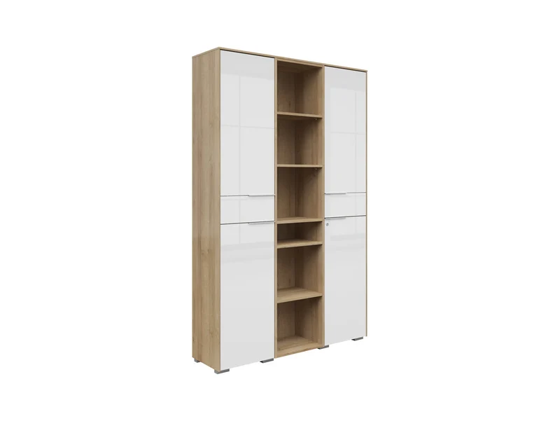 Nevada Office Bookcase with Glass Doors – Riviera Oak & White, 122 cm