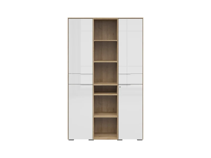 Nevada Office Bookcase with Glass Doors – Riviera Oak & White, 122 cm
