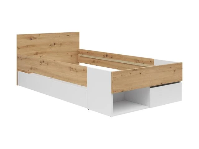 Homeland Single Bed 100×200 cm with Drawers – White & Artisan Oak