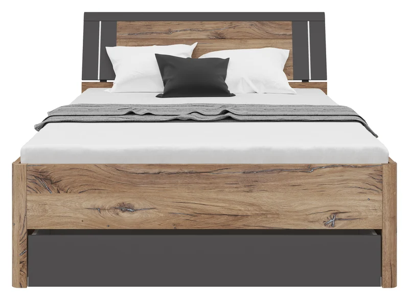 Saturn Bed 140×200 cm with LED – Dark Flagstaff Oak & Graphite