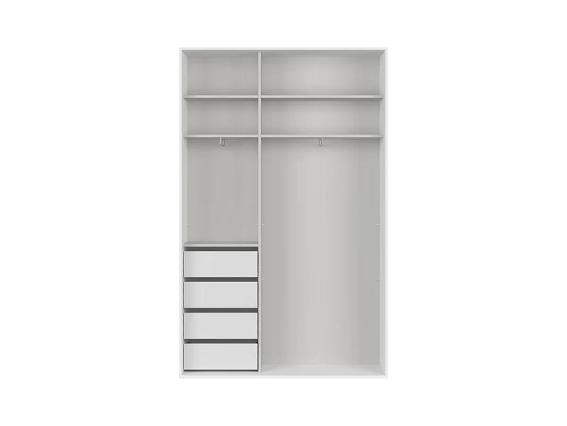 Flex Sliding Door Wardrobe 150 cm – 4 Drawers, 2 Rails, 4 Shelves & Grooved Fronts | White | 150×240×45 cm