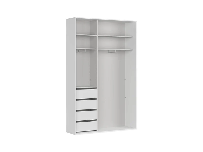 Flex Sliding Door Wardrobe 150 cm – 4 Drawers, 2 Rails, 4 Shelves & Grooved Fronts | White | 150×240×45 cm