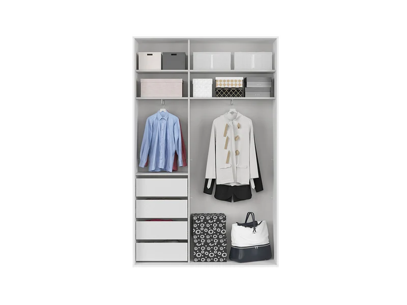 Flex Sliding Door Wardrobe 150 cm – 4 Drawers, 2 Rails, 4 Shelves & Grooved Fronts | White | 150×240×45 cm