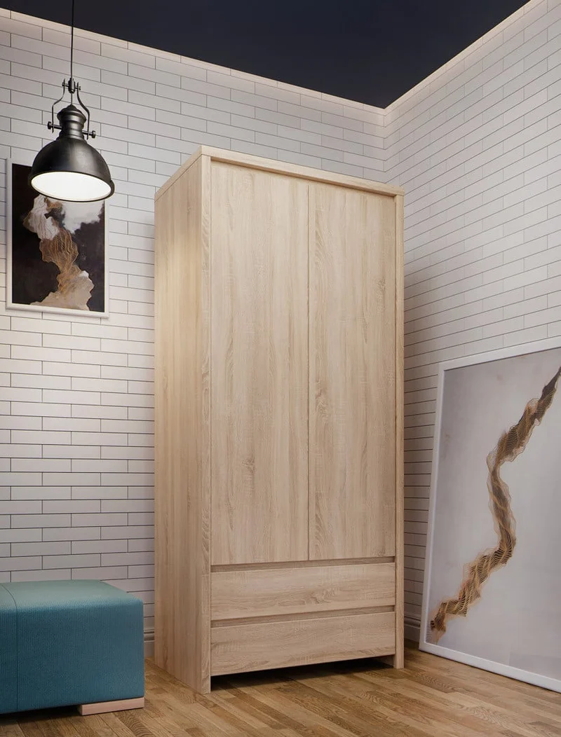 Kaspian 2-Door Wardrobe with 2 Drawers | Sonoma Oak | 90x200.5cm