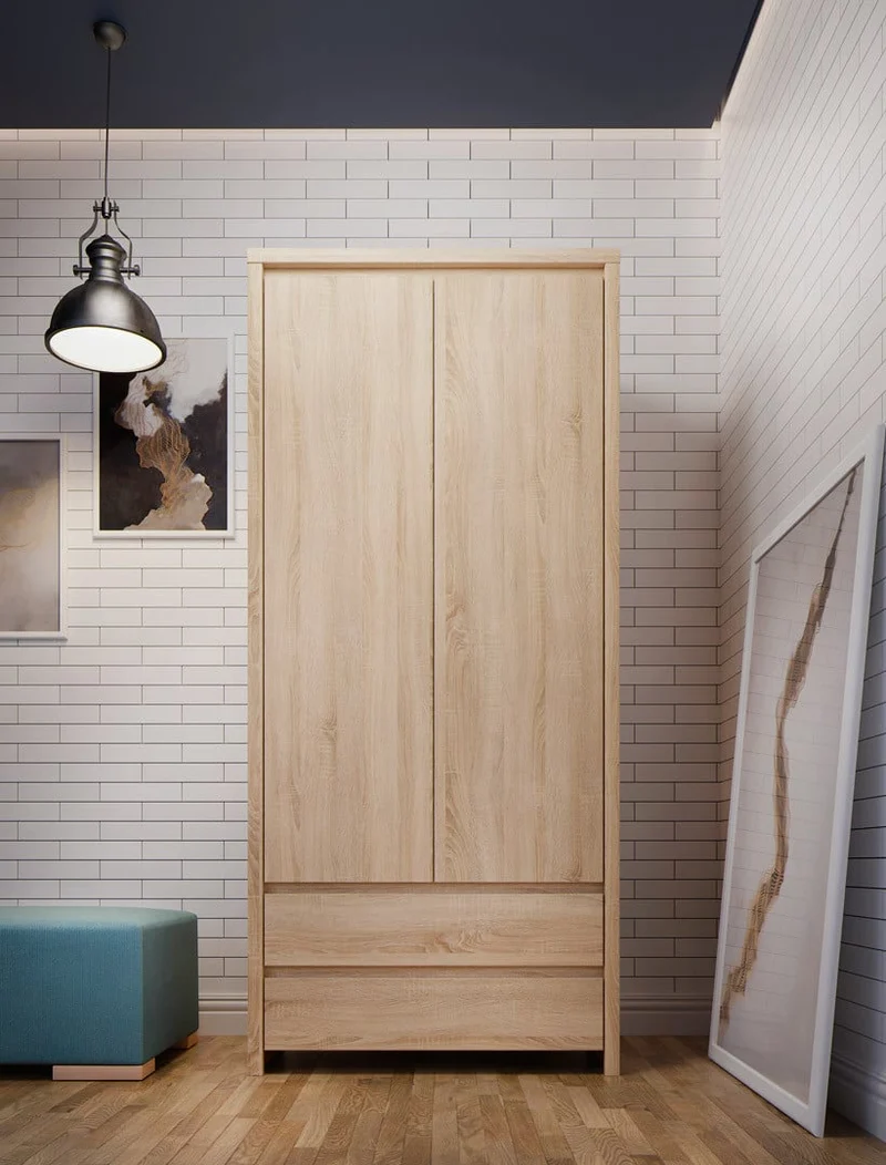 Kaspian 2-Door Wardrobe with 2 Drawers | Sonoma Oak | 90x200.5cm
