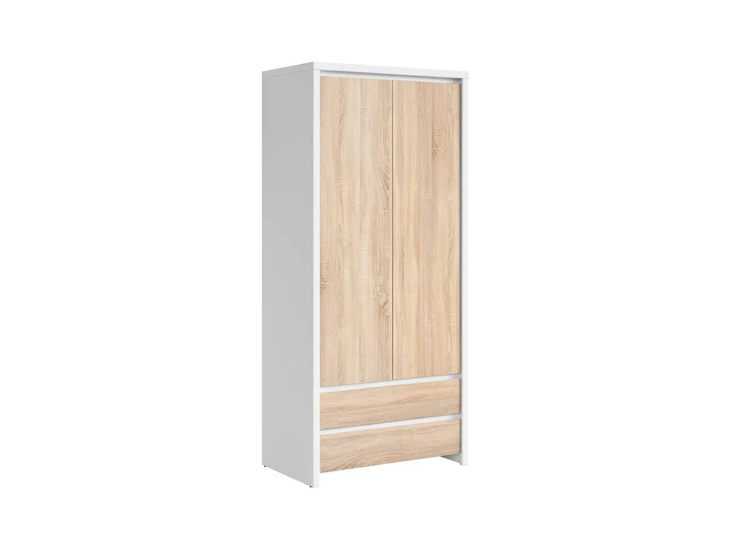 Kaspian 2-Door Wardrobe with 2 Drawers | White & Sonoma Oak | 90x200.5cm