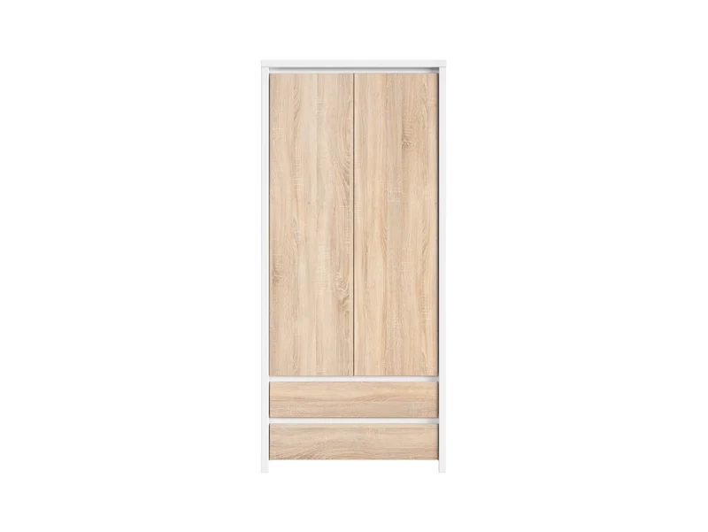 Kaspian 2-Door Wardrobe with 2 Drawers | White & Sonoma Oak | 90x200.5cm
