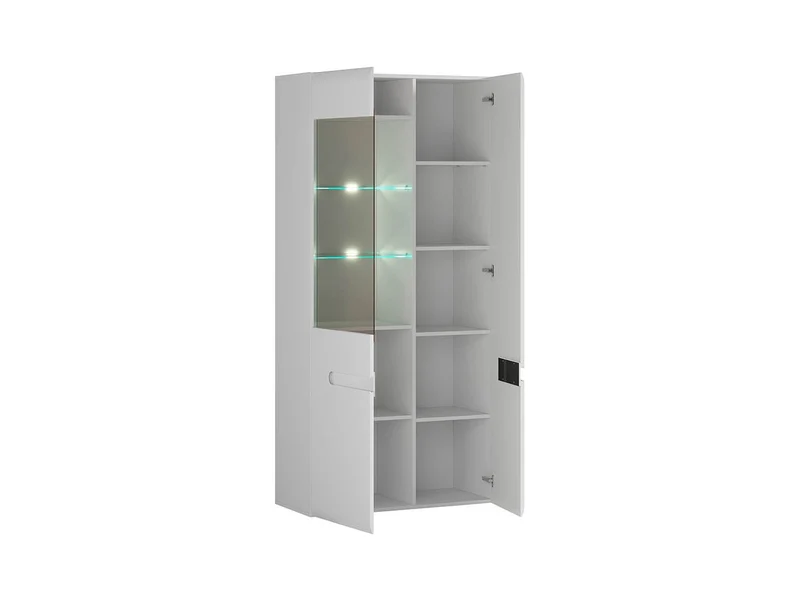 Azteca Trio Display Cabinet with LED Lighting | White & White Gloss | 90x193cm