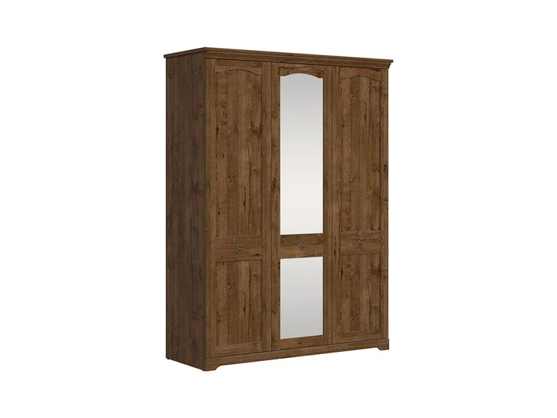 Patras 3-Door Wardrobe 153 cm – April Oak, Hanging Rail, 4 Shelves, Soft-Close Hinges, Classic Style