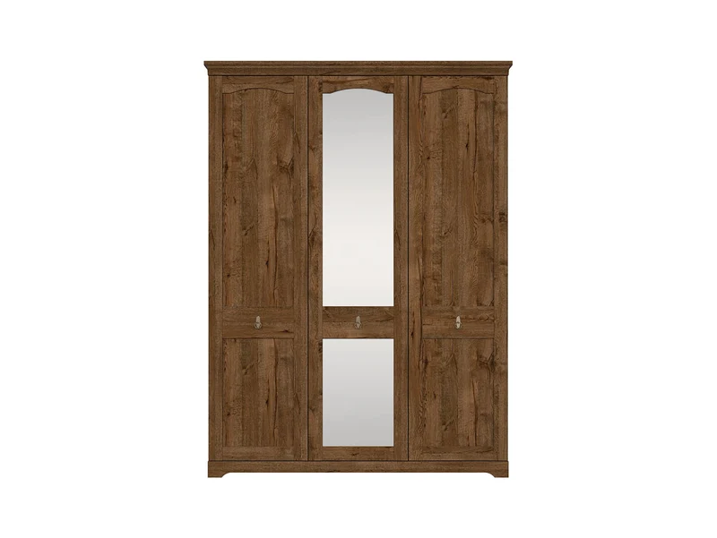 Patras 3-Door Wardrobe 153 cm – April Oak, Hanging Rail, 4 Shelves, Soft-Close Hinges, Classic Style