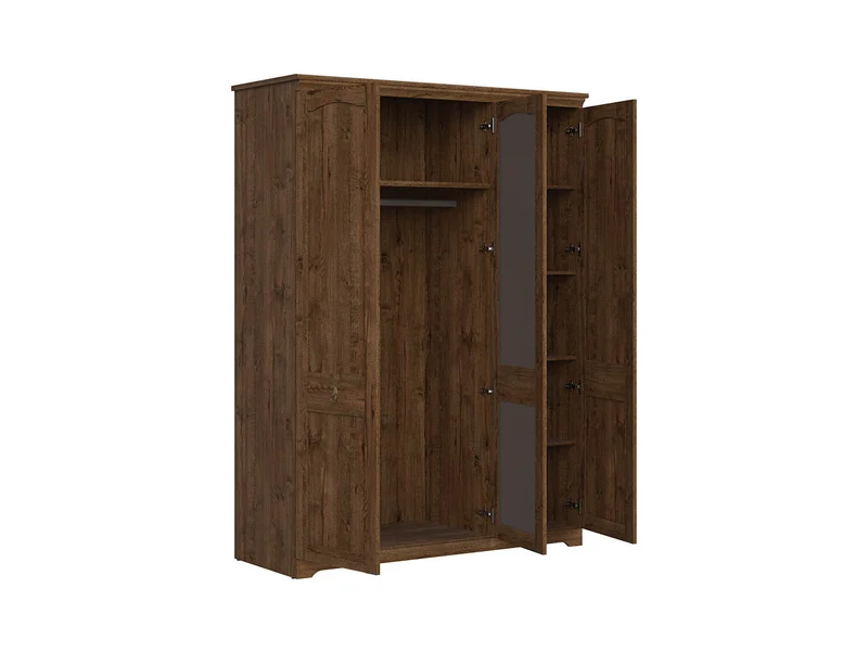 Patras 3-Door Wardrobe 153 cm – April Oak, Hanging Rail, 4 Shelves, Soft-Close Hinges, Classic Style