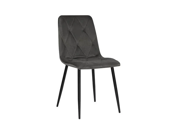Silvio Velvet Dining Chair – Grey, Decorative Stitching, Powder-Coated Metal Frame, 140 kg
