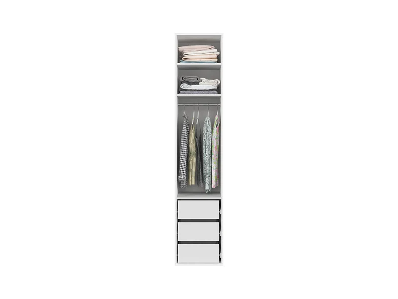 Flex Narrow Tower Wardrobe 50 cm – White, 3 Soft-Close Drawers, Hanging Rail, 10-Year Warranty