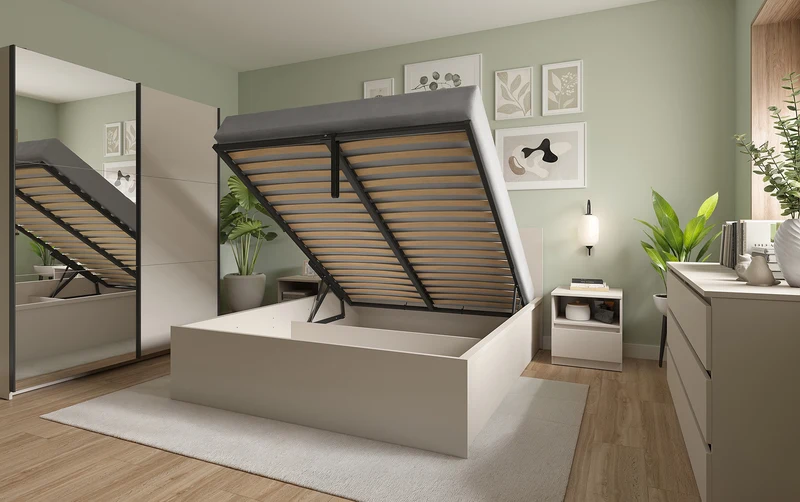Tetrix Bed 120×200 cm – Kashmir, Tall Headboard, Large Storage Compartment (Mattress Not Included)
