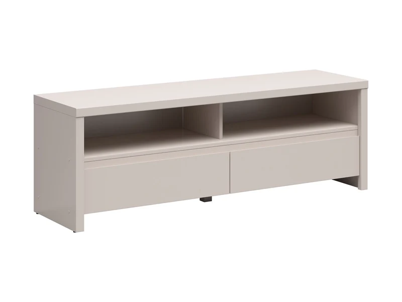 Kaspian TV Unit 143.5 cm – Kashmir, Open Shelf, 2 Drawers, Solid Top, Wood-Grain Veneer