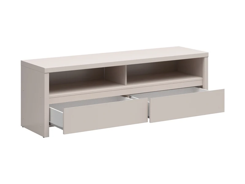 Kaspian TV Unit 143.5 cm – Kashmir, Open Shelf, 2 Drawers, Solid Top, Wood-Grain Veneer