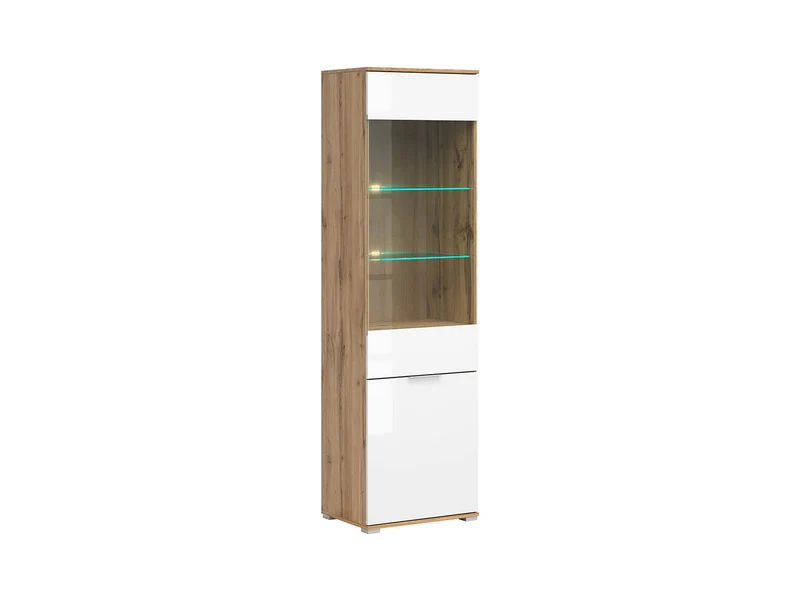 Zele Display Cabinet — Tall Glass Door Unit, Wotan Oak & White Gloss