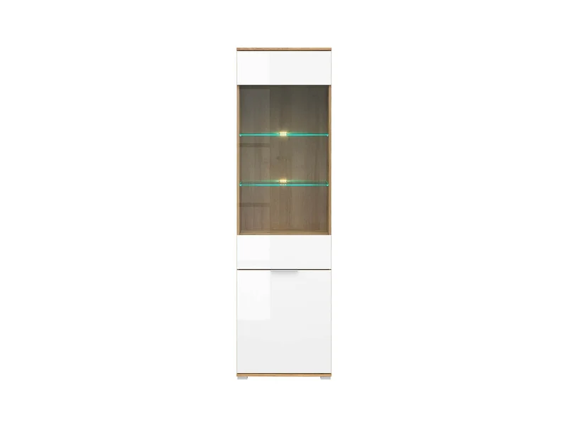 Zele Display Cabinet — Tall Glass Door Unit, Wotan Oak & White Gloss