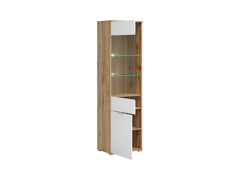 Zele Display Cabinet — Tall Glass Door Unit, Wotan Oak & White Gloss