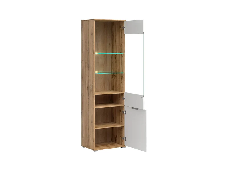 Zele Display Cabinet — Tall Glass Door Unit, Wotan Oak & White Gloss