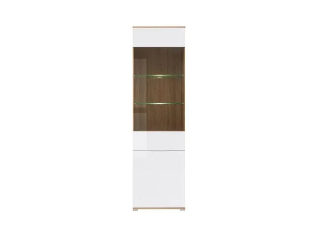Zele Display Cabinet — Tall Glass Door Unit, Wotan Oak & White Gloss