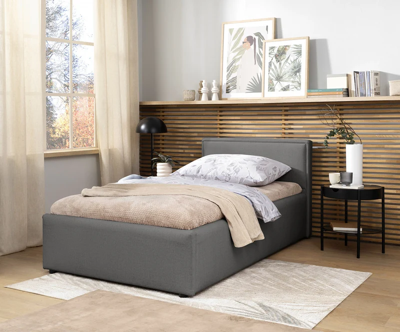 Nedin Upholstered Bed 90x200 cm – Maya 21 Fabric, Legs, Headboard, Frame-Free