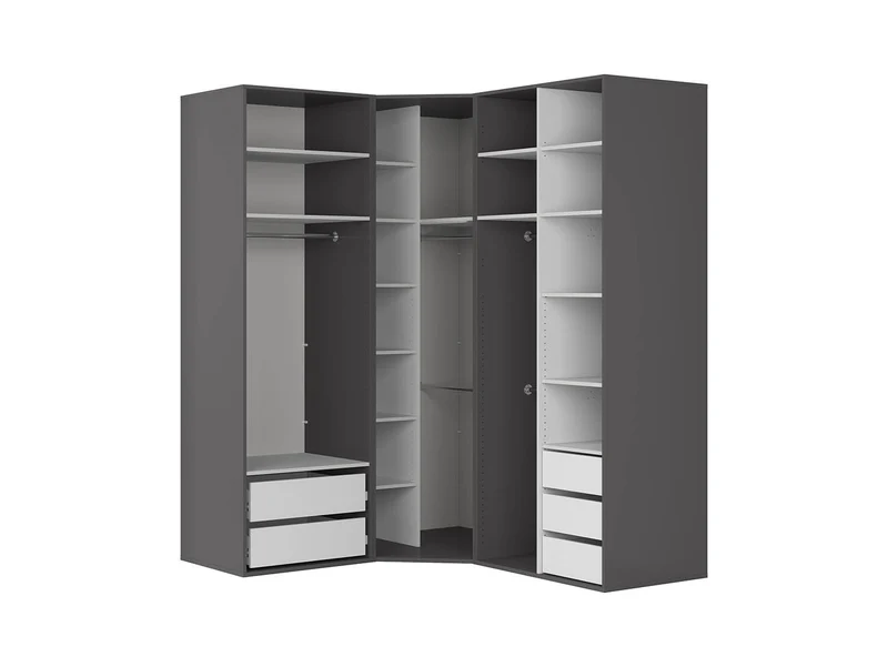 Flex Corner Wardrobe 178x240 cm – Graphite, 5 Drawers, Shelves & Rails, 10-Year Warranty