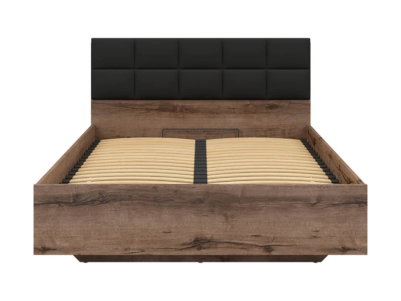 Kassel B1 Bed 140x200 cm – Monastery Oak, Quilted Headboard, Storage Container