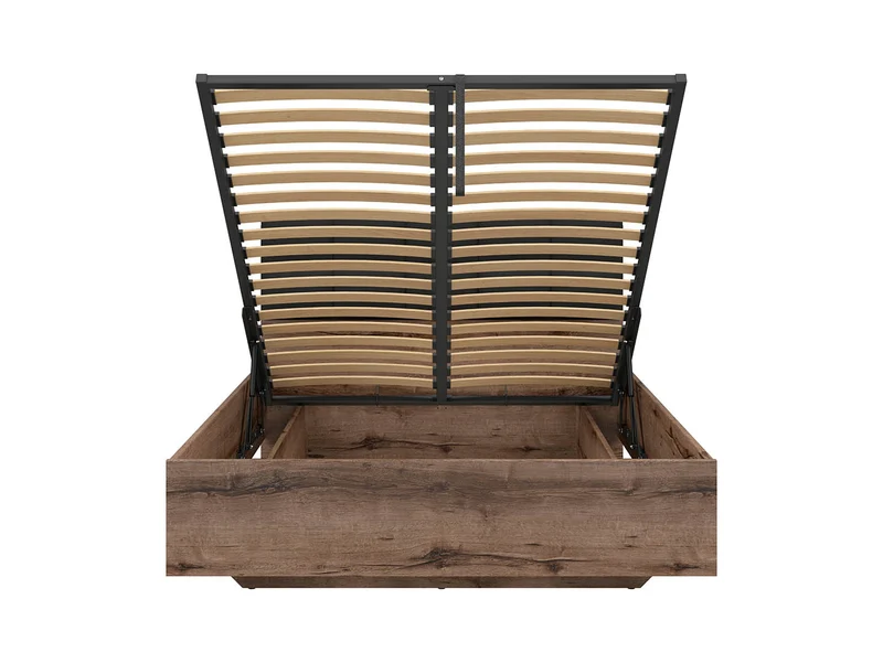 Kassel B1 Bed 140x200 cm – Monastery Oak, Quilted Headboard, Storage Container