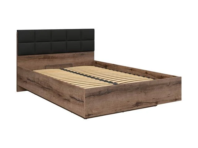 Kassel B1 Bed 140x200 cm – Monastery Oak, Quilted Headboard, Storage Container