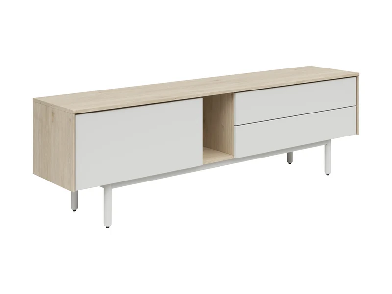 Ema TV Unit 180 cm – Jackson Hickory Walnut & Light Grey | Push-to-Open | 2 Drawers, Drop-Down Shelf & Cable Management