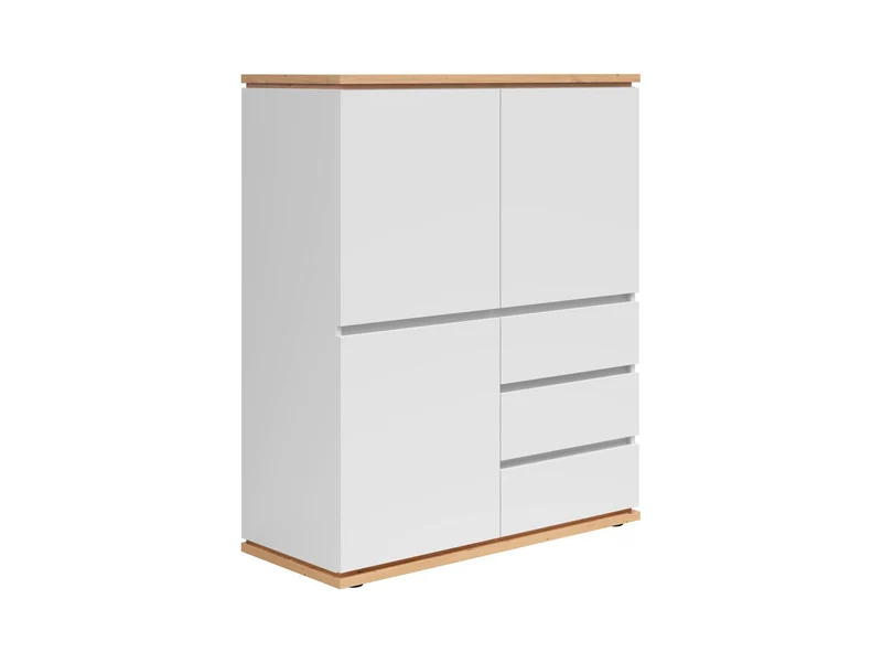 Yamael Tall Chest of Drawers – 3 Drop-Down Doors & 3 Drawers | White Matt & Artisan Oak | Push-to-Open