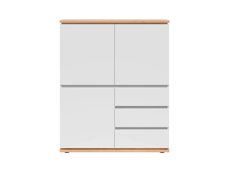 Yamael Tall Chest of Drawers – 3 Drop-Down Doors & 3 Drawers | White Matt & Artisan Oak | Push-to-Open