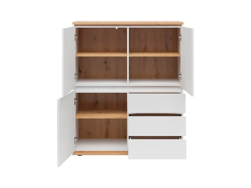 Yamael Tall Chest of Drawers – 3 Drop-Down Doors & 3 Drawers | White Matt & Artisan Oak | Push-to-Open
