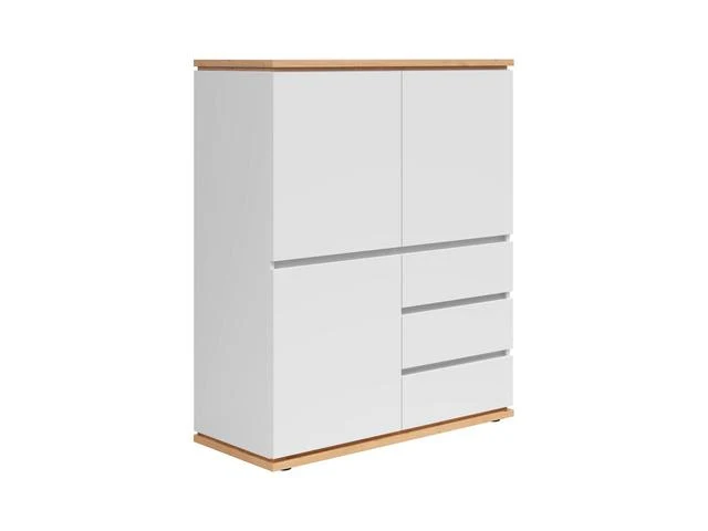 Yamael Tall Chest of Drawers – 3 Drop-Down Doors & 3 Drawers | White Matt & Artisan Oak | Push-to-Open