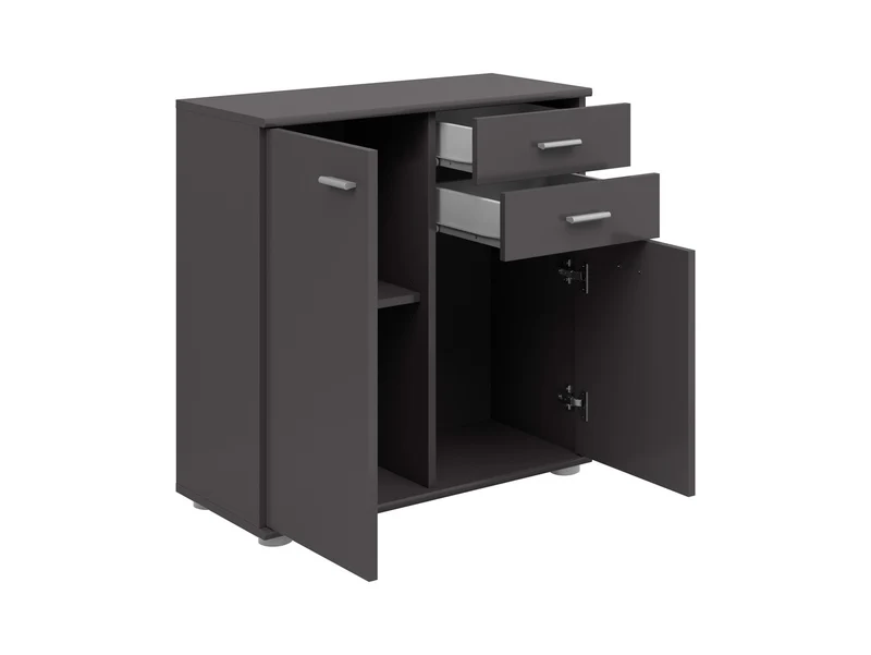 Noeda Chest of Drawers – Graphite | 2 Drawers & 3 Shelves | Scandi & Minimalist Style | 70.9×75.2×35.2 cm