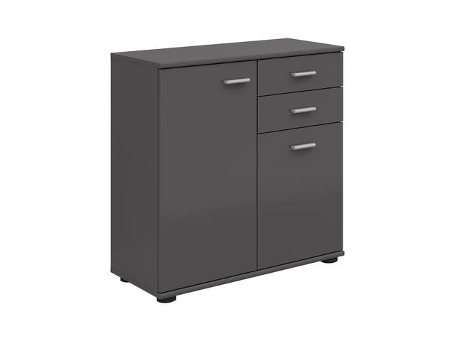 Noeda Chest of Drawers – Graphite | 2 Drawers & 3 Shelves | Scandi & Minimalist Style | 70.9×75.2×35.2 cm