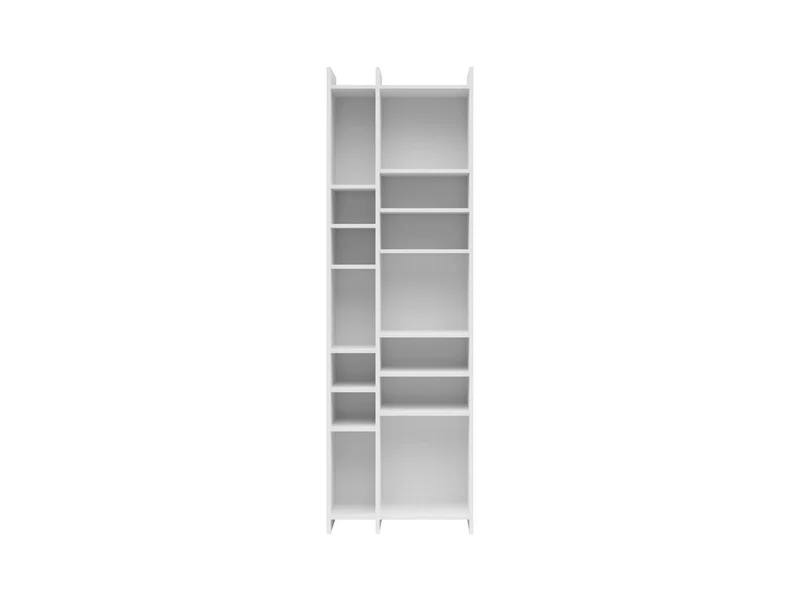 Lenny Tall Geometric Bookcase – White | Irregular Open Shelves | 60×190.5×32 cm | Books, Plants & Display