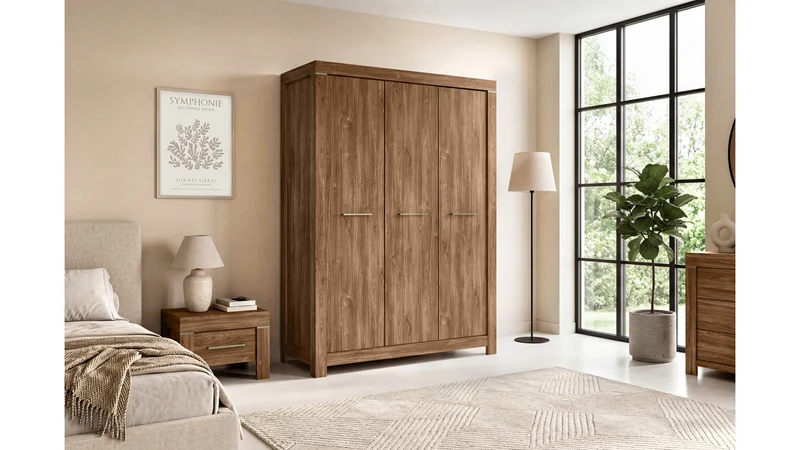 Gent 3-Door Wardrobe | Stirling Oak | Soft-Close | Rail + 4 Shelves | 150×201 cm