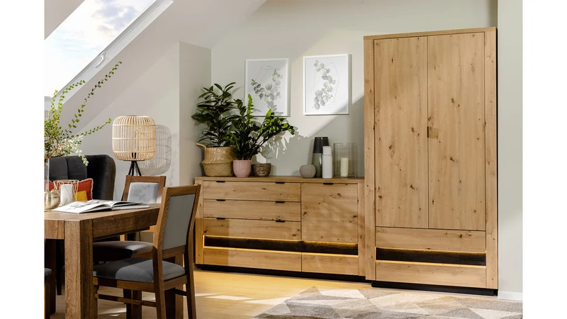 Ostia Wardrobe 2-Door with Drawers – Artisan Oak / Black Sparkle