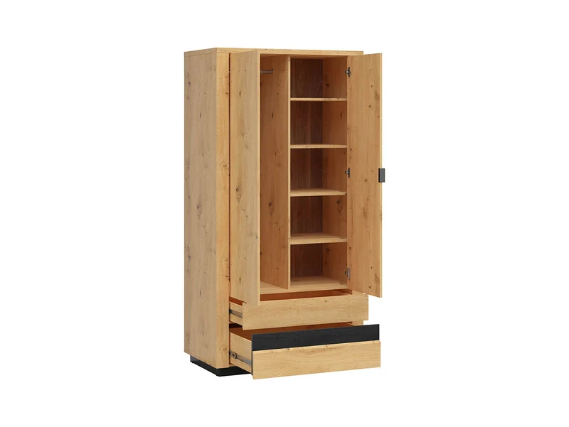 Ostia Wardrobe 2-Door with Drawers – Artisan Oak / Black Sparkle