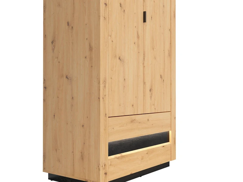 Ostia Wardrobe 2-Door with Drawers – Artisan Oak / Black Sparkle