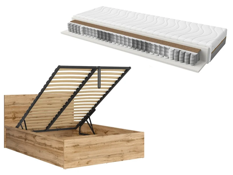 Tetrix Bed 140×200 + Ceres AV Pocket Spring Mattress Set – Wotan Oak