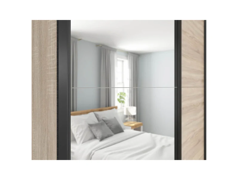Tetrix Sliding Door Wardrobe 153 cm – Sonoma Oak | Mirror Door, 2 Rails & 5 Shelves
