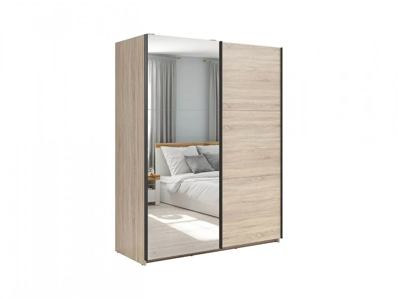 Tetrix Sliding Door Wardrobe 153 cm – Sonoma Oak | Mirror Door, 2 Rails & 5 Shelves