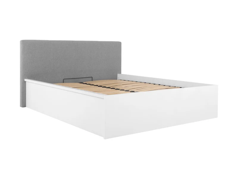 Tetrix Bed 160×200 with Storage – White Gloss | Inari 91 Grey Upholstered Headboard