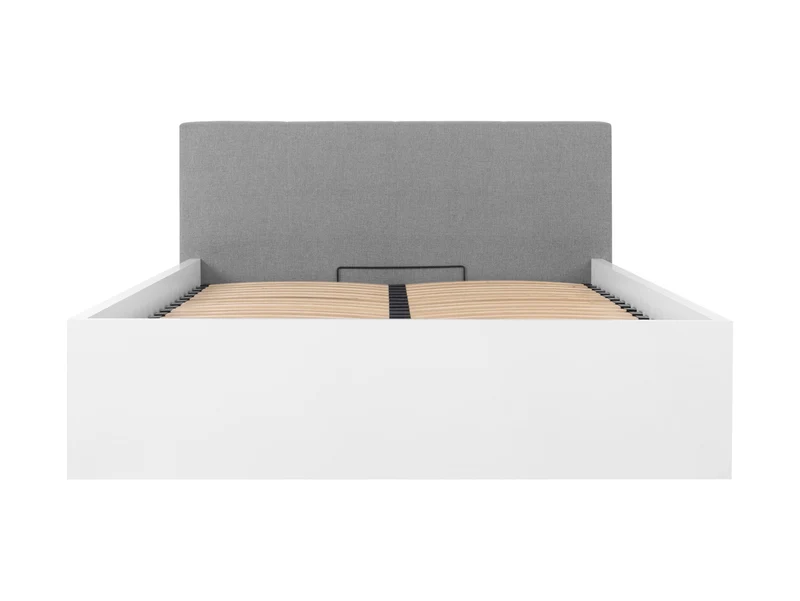 Tetrix Bed 160×200 with Storage – White Gloss | Inari 91 Grey Upholstered Headboard