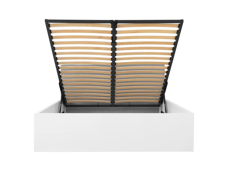 Tetrix Bed 160×200 with Storage – White Gloss | Inari 91 Grey Upholstered Headboard