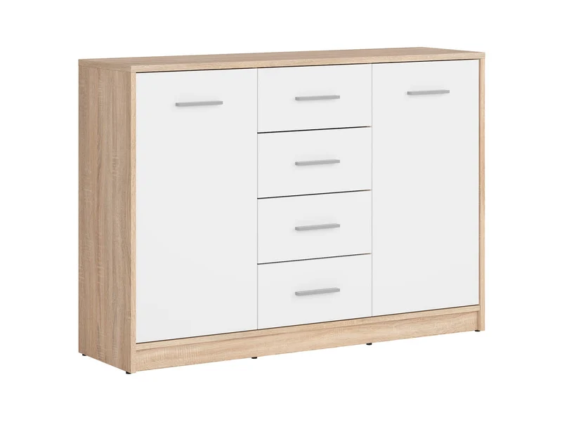 Nepo Plus Chest of Drawers 118 cm – Sonoma Oak / White | 2 Doors & 4 Drawers
