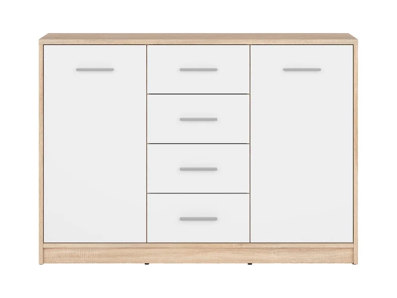 Nepo Plus Chest of Drawers 118 cm – Sonoma Oak / White | 2 Doors & 4 Drawers